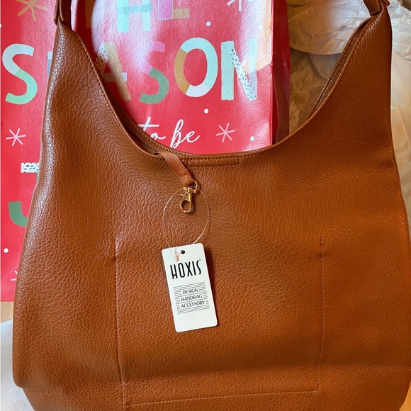 Hoxis Soft Vegan Leather Hobo Bag Camel Brown - Picture 2 of 4